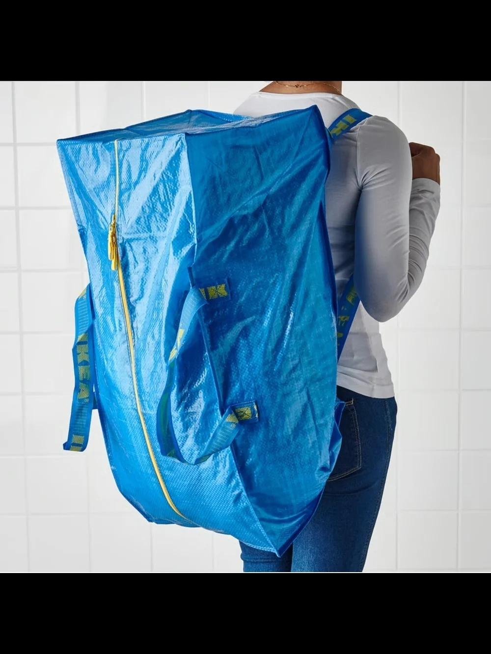 IKEA FRAKTA Large Blue Storage Bag with Yellow Zipper